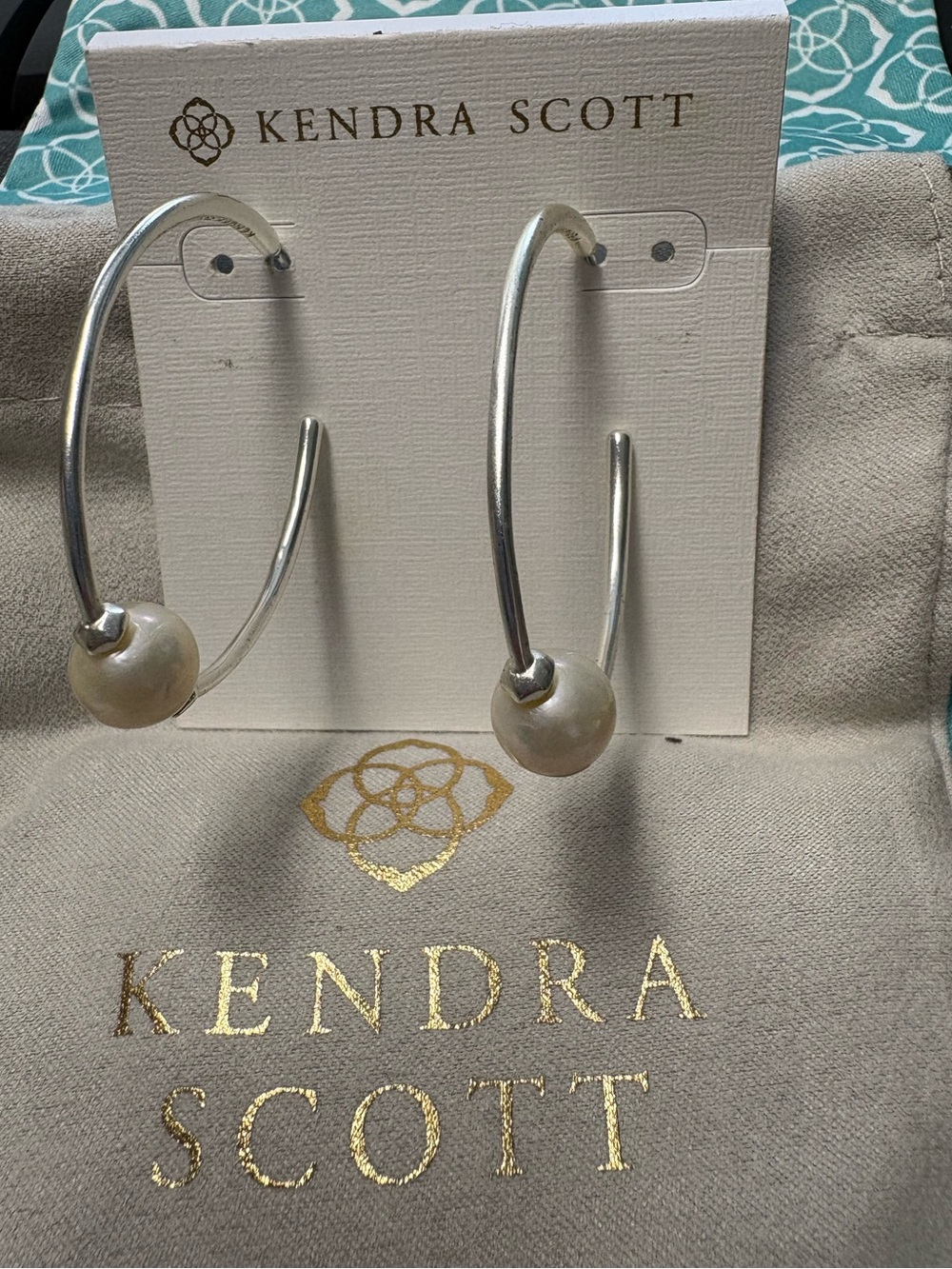 Kendra Scott Silver Hoop Earrings with Pearl Drops - Picture 2 of 2